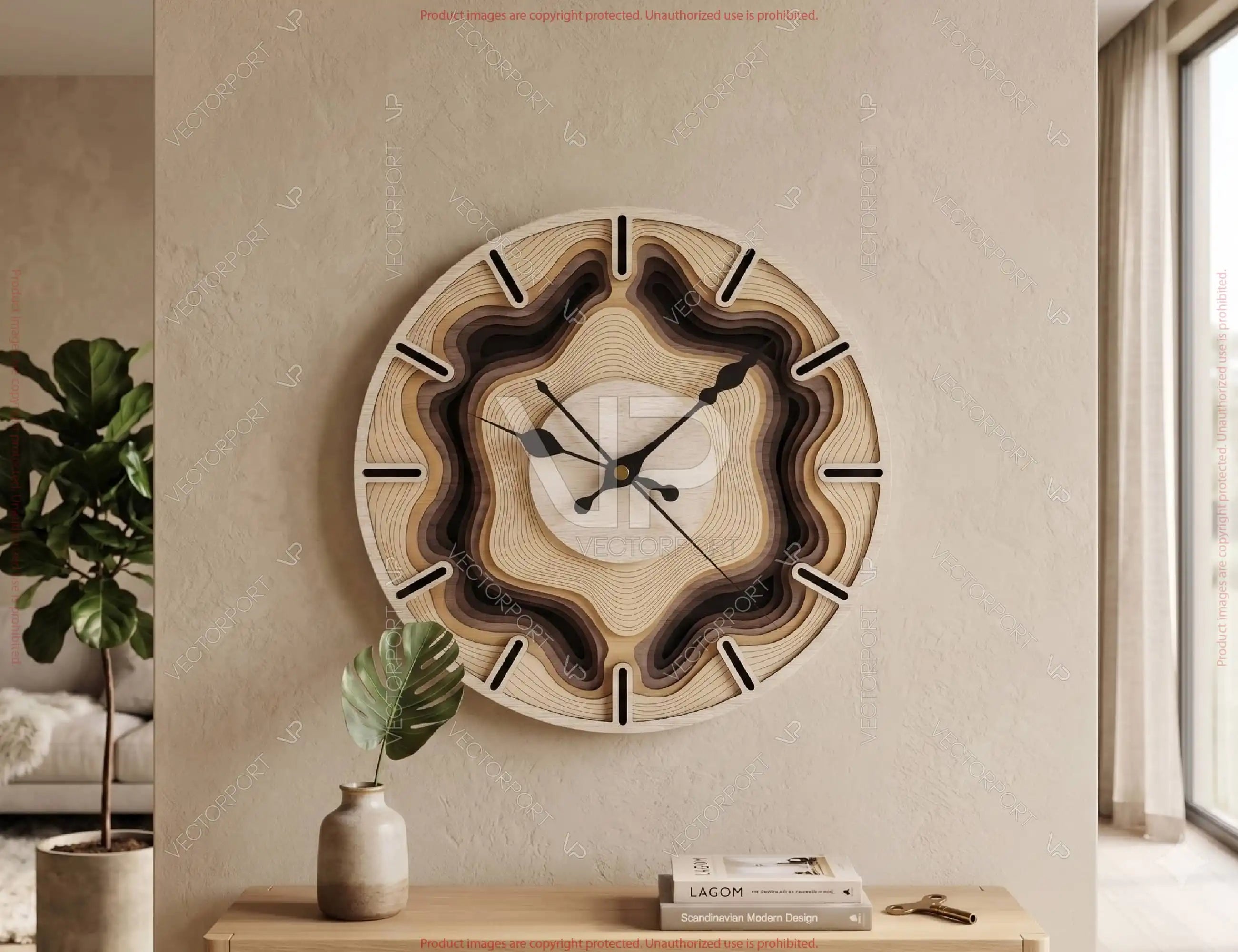 Multilayer Modern Wooden Wall Clock SVG Laser Cut Clock File Abstract Wave Clock Design Digital Download |#U724| VectorPort