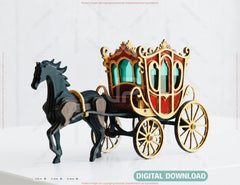 Vintage Royal Horse and Carriage Laser Cut File Miniature Horse Cart 3D SVG Digital Download |#U725|