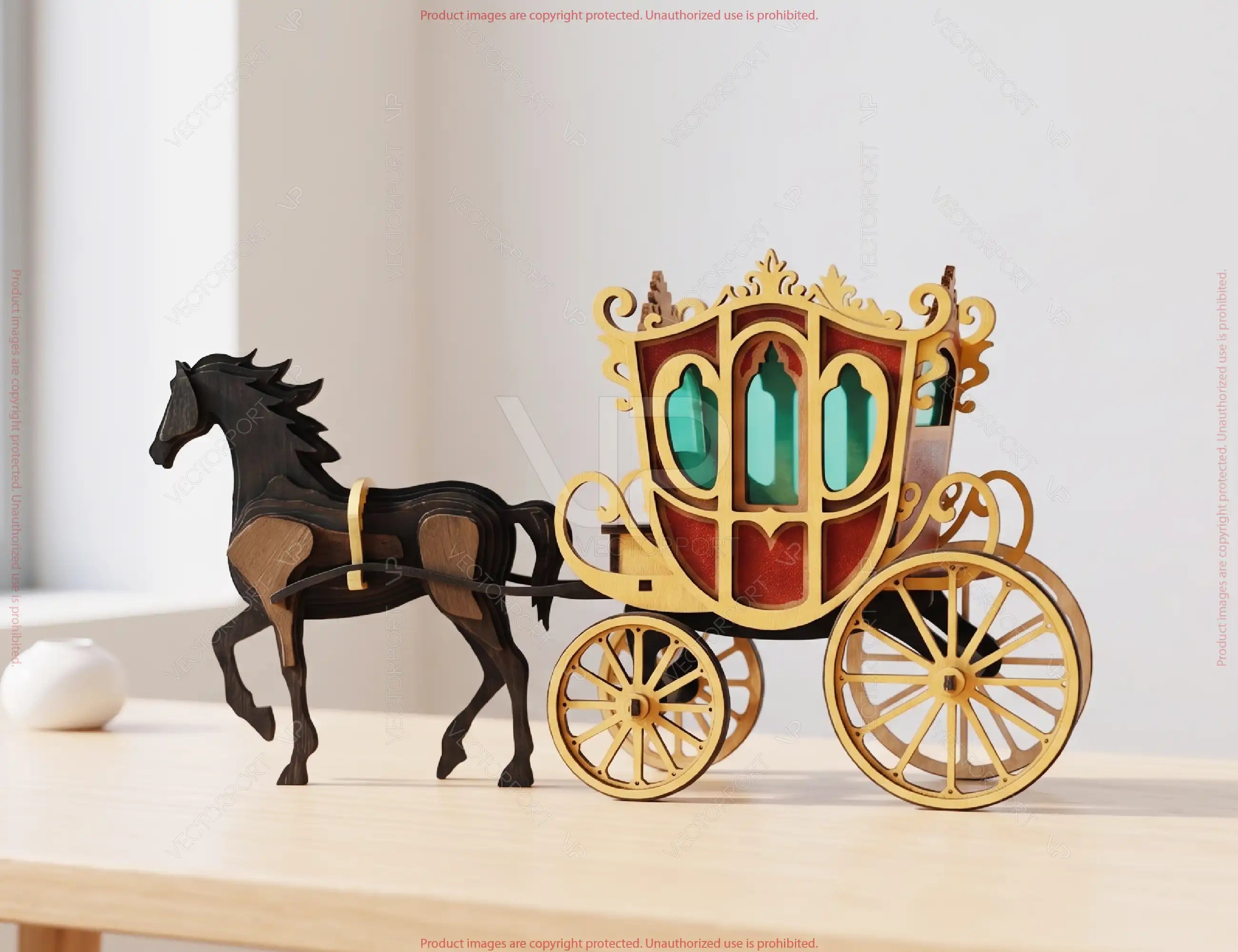 Vintage Royal Horse and Carriage Laser Cut File Miniature Horse Cart 3D SVG Digital Download |#U725|