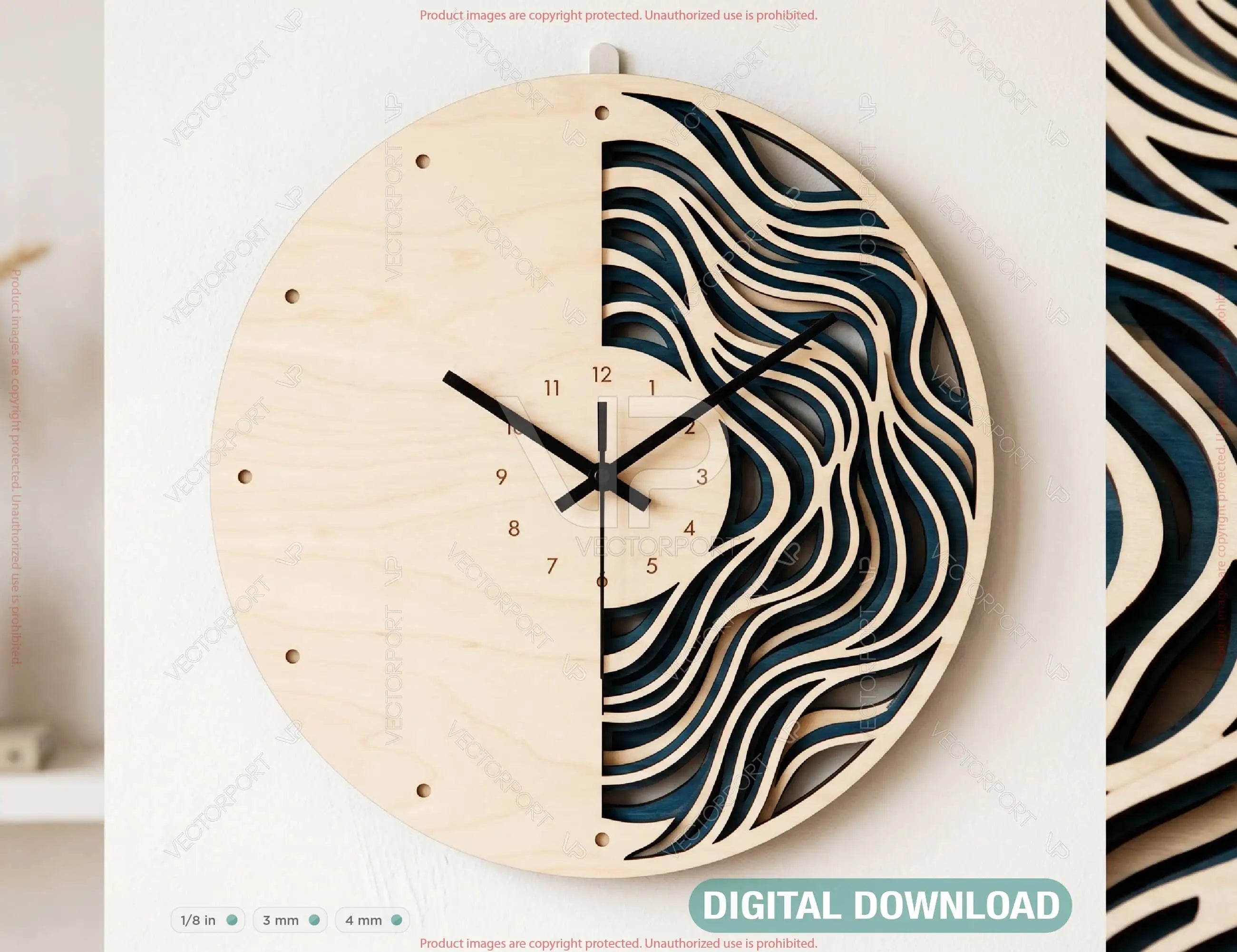 3D Layered Ocean Waves Wall Clock SVG Wall Art Digital Download |#U727| VectorPort