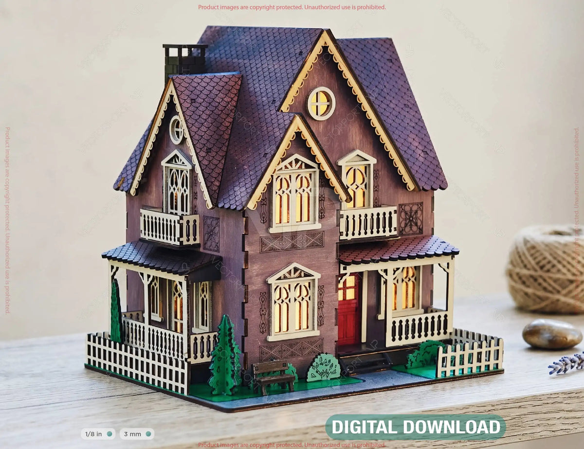 Victorian Dollhouse SVG | Laser Cut Miniature House | Wooden Gothic House Lantern Digital Download |#U730| VectorPort
