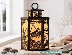 Fisherman's Lake Lantern SVG | Fishing Silhouette Candle Holder Digital Download |#U731| VectorPort