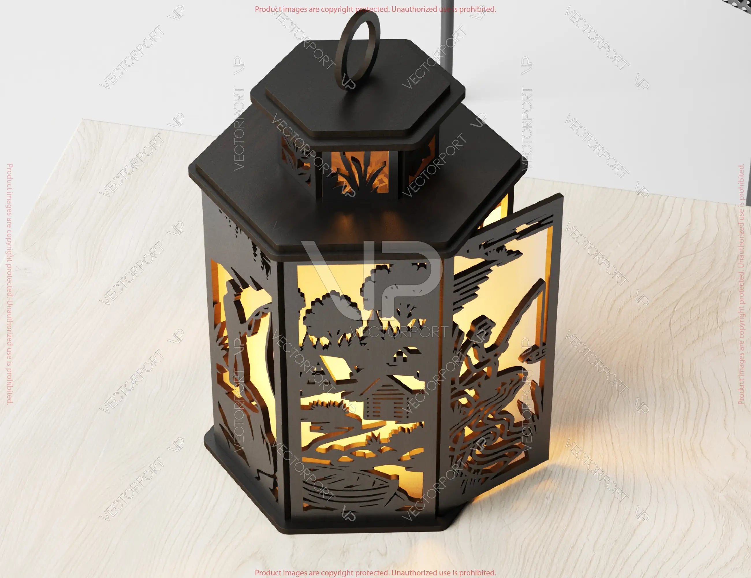 Fisherman's Lake Lantern SVG | Fishing Silhouette Candle Holder Digital Download |#U731| VectorPort