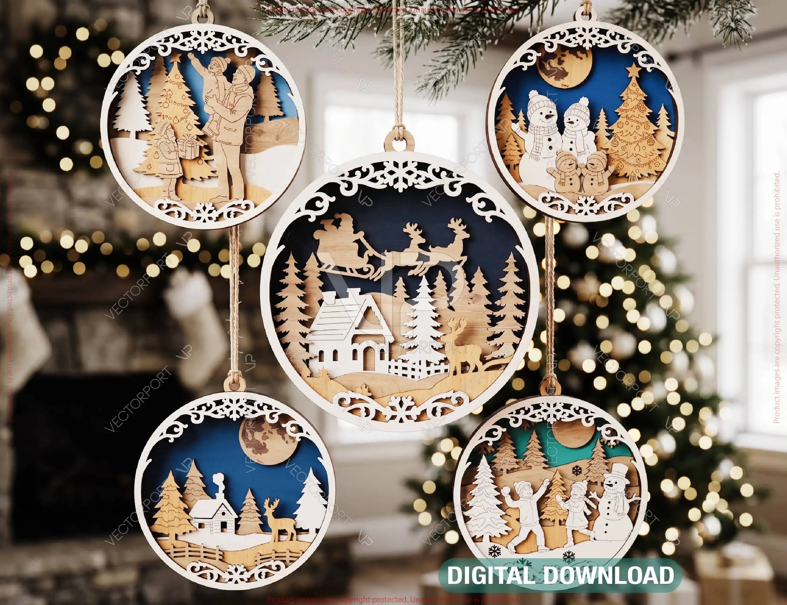 3D Christmas Ornament SVG | Layered Winter Scene Laser Cut Files Digital Download |#U733| VectorPort
