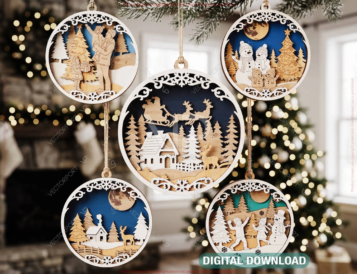 3D Christmas Ornament SVG | Layered Winter Scene Laser Cut Files Digital Download |#U733| VectorPort