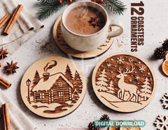 Christmas Engrave SVG 12 Winter Village Ornaments and Wood Coasters Digital Download |#U734| VectorPort