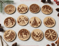 Christmas Engrave SVG 12 Winter Village Ornaments and Wood Coasters Digital Download |#U734| VectorPort