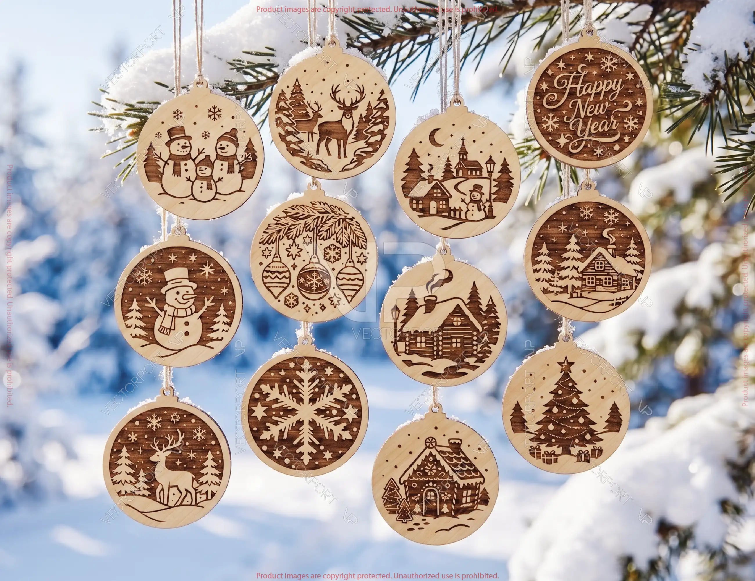 Christmas Engrave SVG 12 Winter Village Ornaments and Wood Coasters Digital Download |#U734| VectorPort
