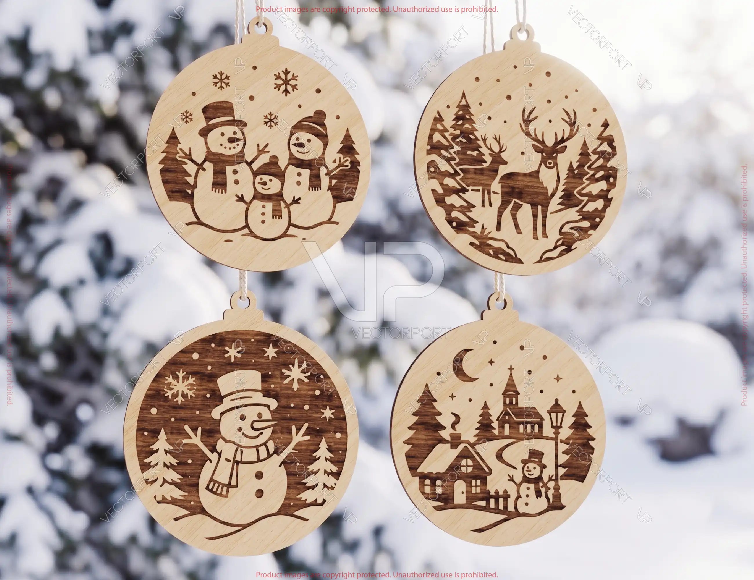 Christmas Engrave SVG 12 Winter Village Ornaments and Wood Coasters Digital Download |#U734| VectorPort