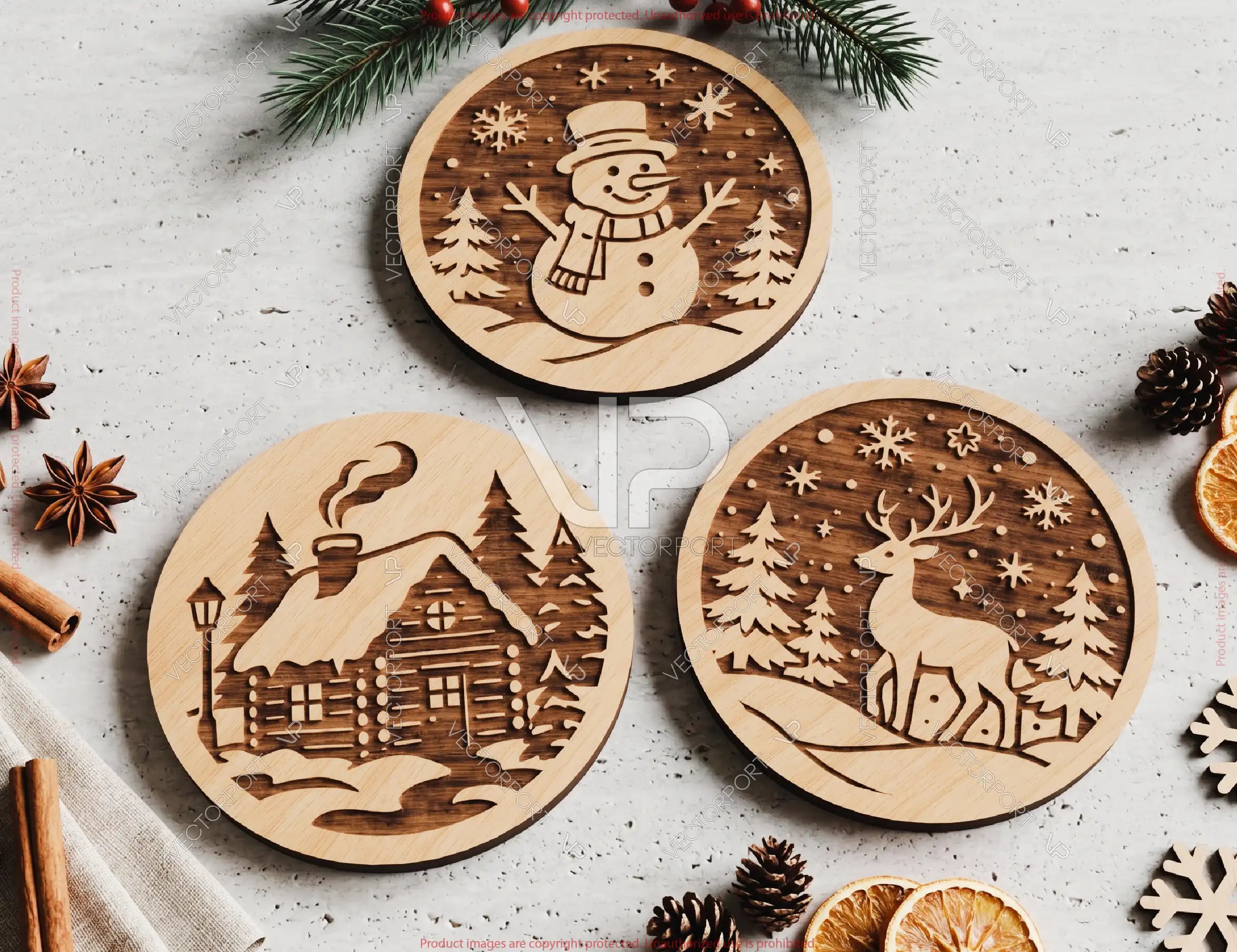 Christmas Engrave SVG 12 Winter Village Ornaments and Wood Coasters Digital Download |#U734| VectorPort