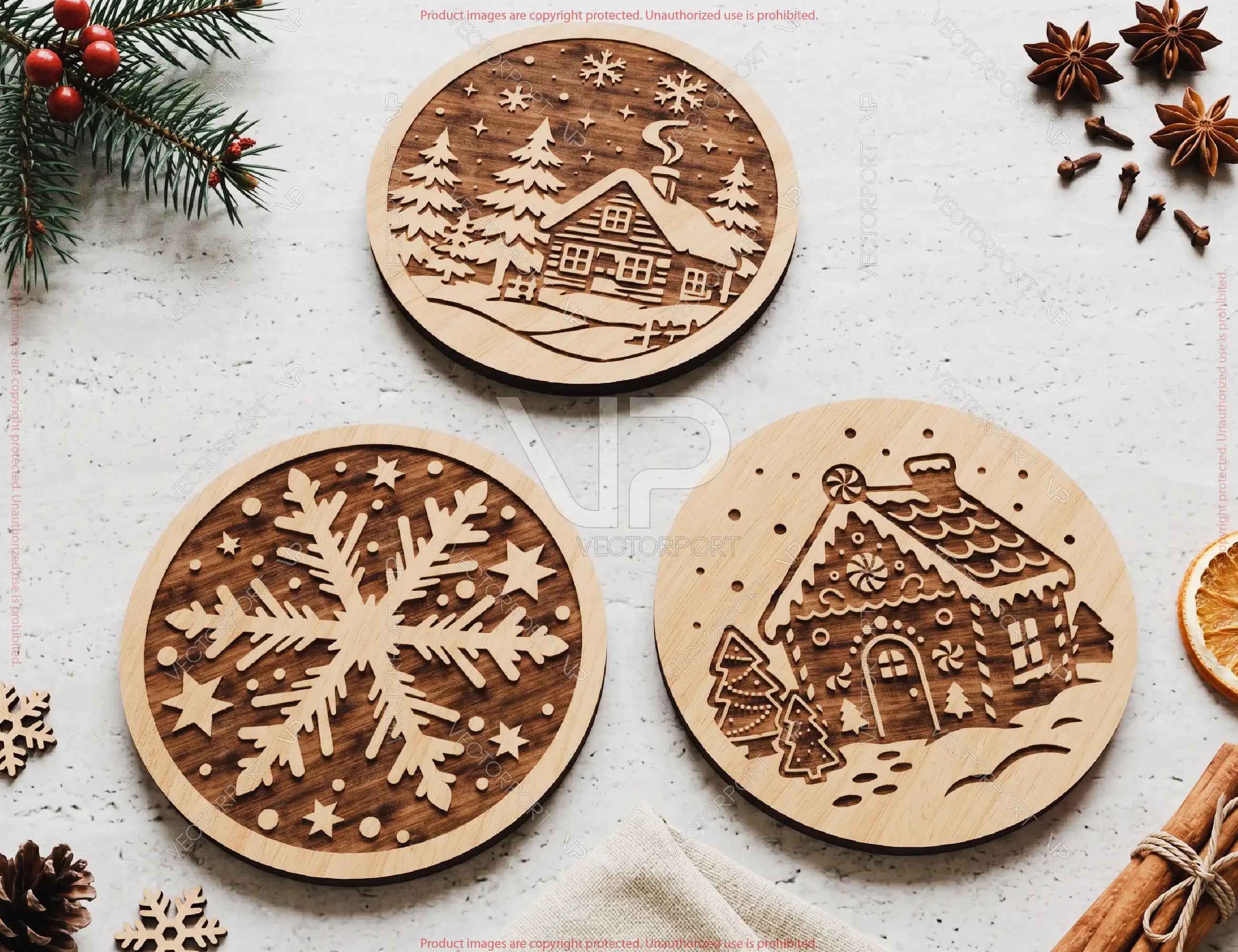 Christmas Engrave SVG 12 Winter Village Ornaments and Wood Coasters Digital Download |#U734| VectorPort