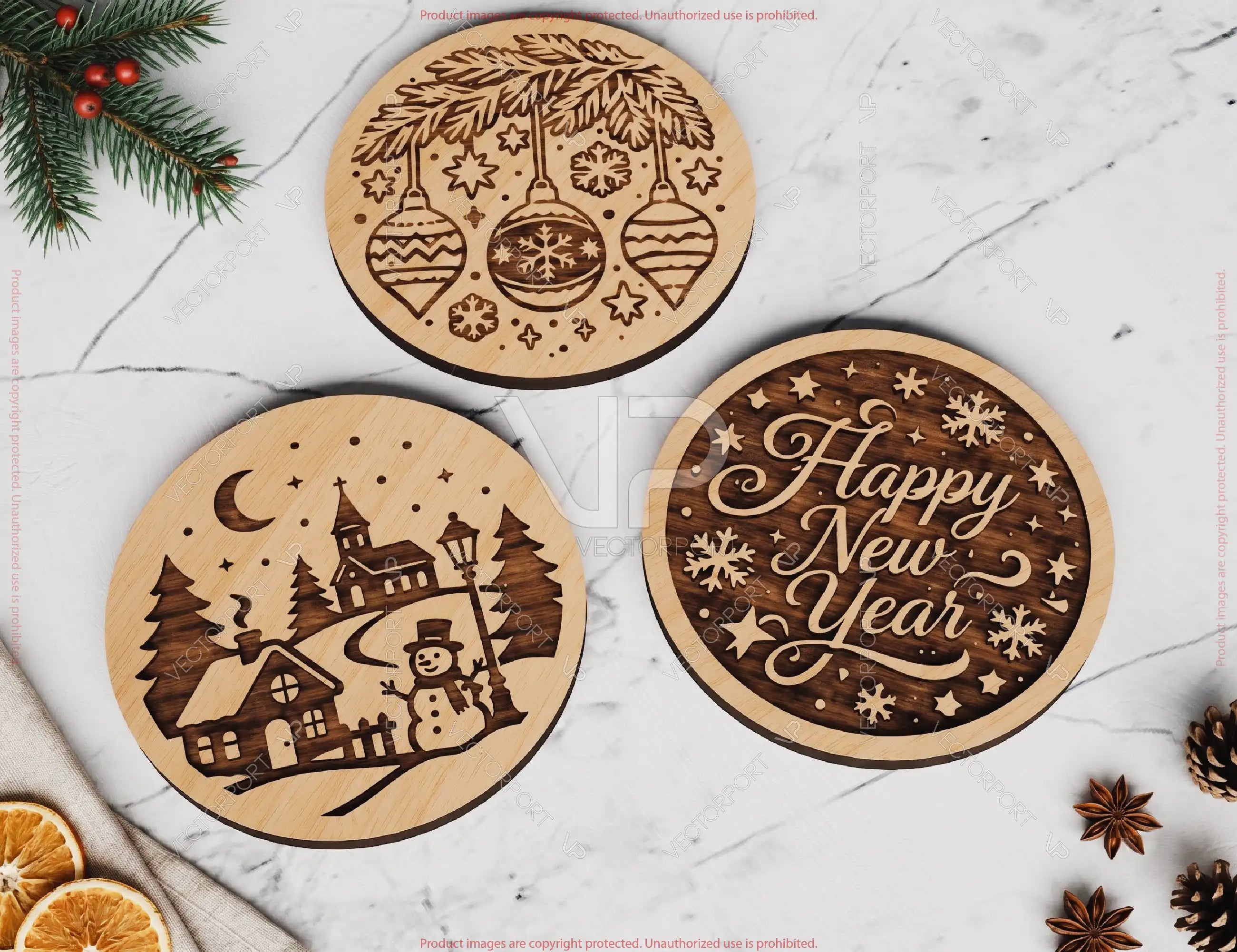 Christmas Engrave SVG 12 Winter Village Ornaments and Wood Coasters Digital Download |#U734| VectorPort