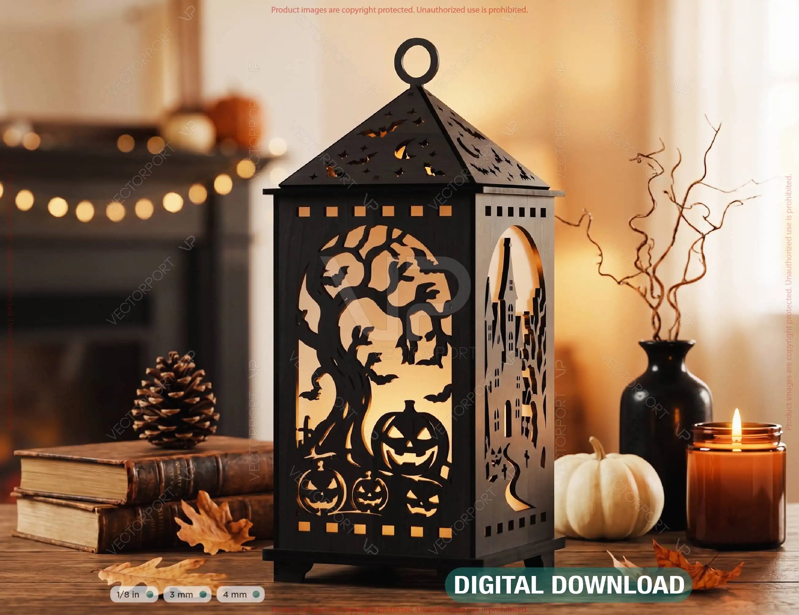 Halloween Lantern Laser Cut File SVG | Haunted House Candle Lantern Digital Download |#U735| VectorPort