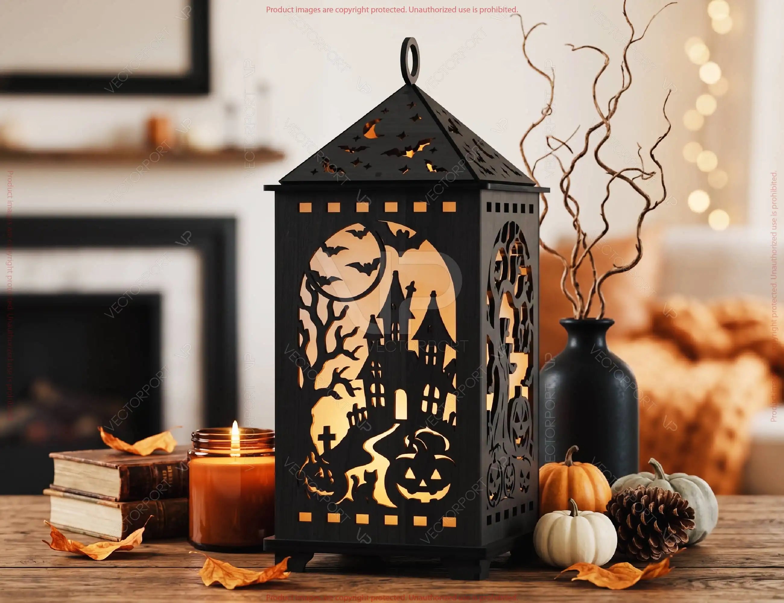 Halloween Lantern Laser Cut File SVG | Haunted House Candle Lantern Digital Download |#U735| VectorPort