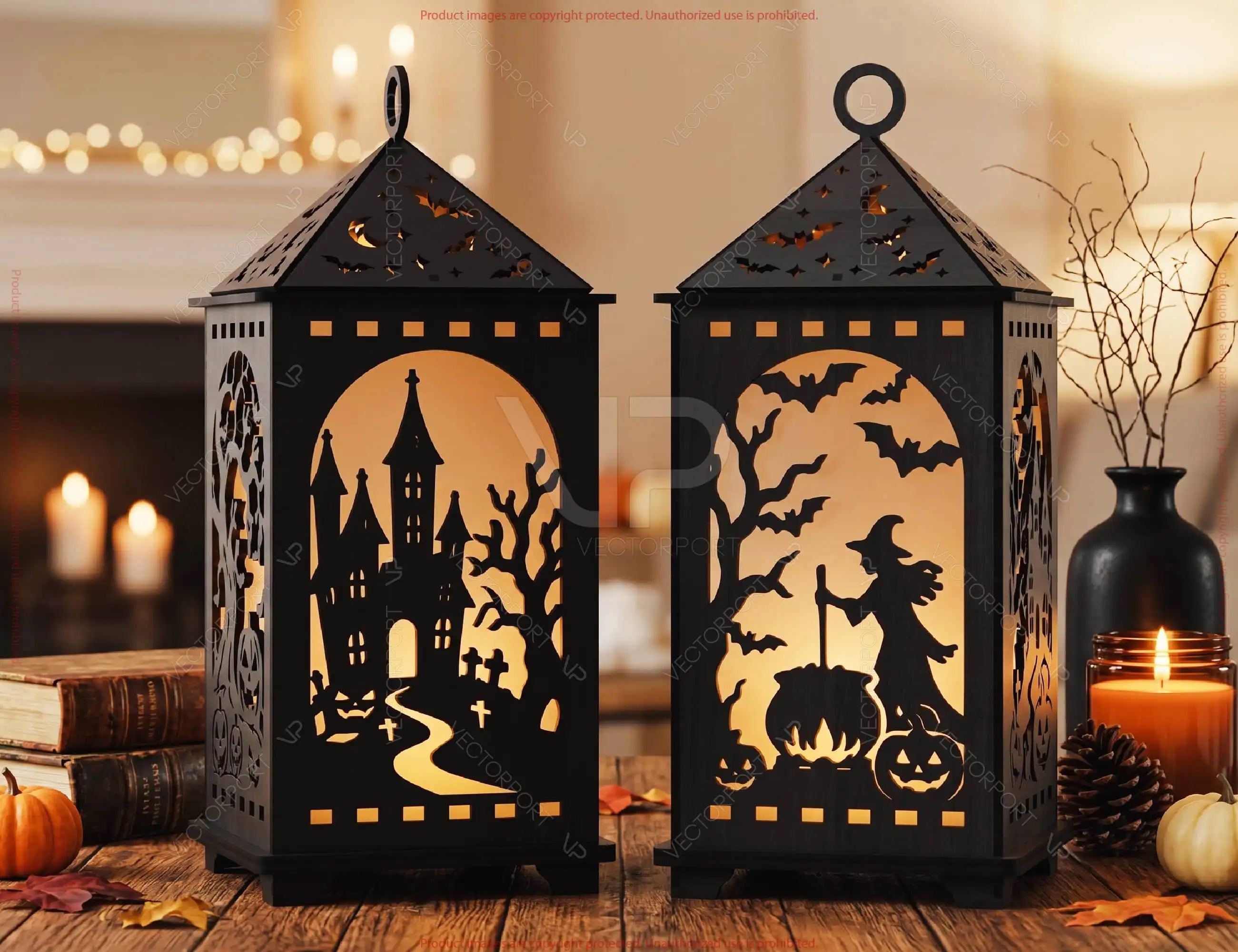 Halloween Lantern Laser Cut File SVG | Haunted House Candle Lantern Digital Download |#U735| VectorPort