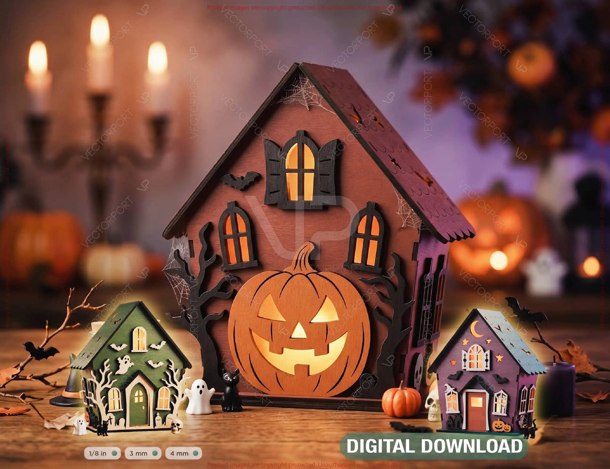 Halloween Haunted House Spooky Candle Holder Lantern Tea Light SVG Digital Download |#U737| VectorPort