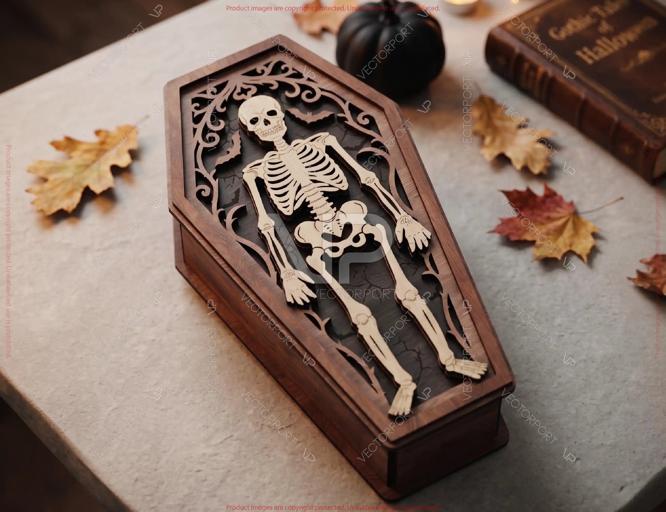 Gothic Coffin Halloween Wooden Keepsake Box Laser Cut Bundle SVG Skeleton, Spider Web Digital Download |#U738| VectorPort