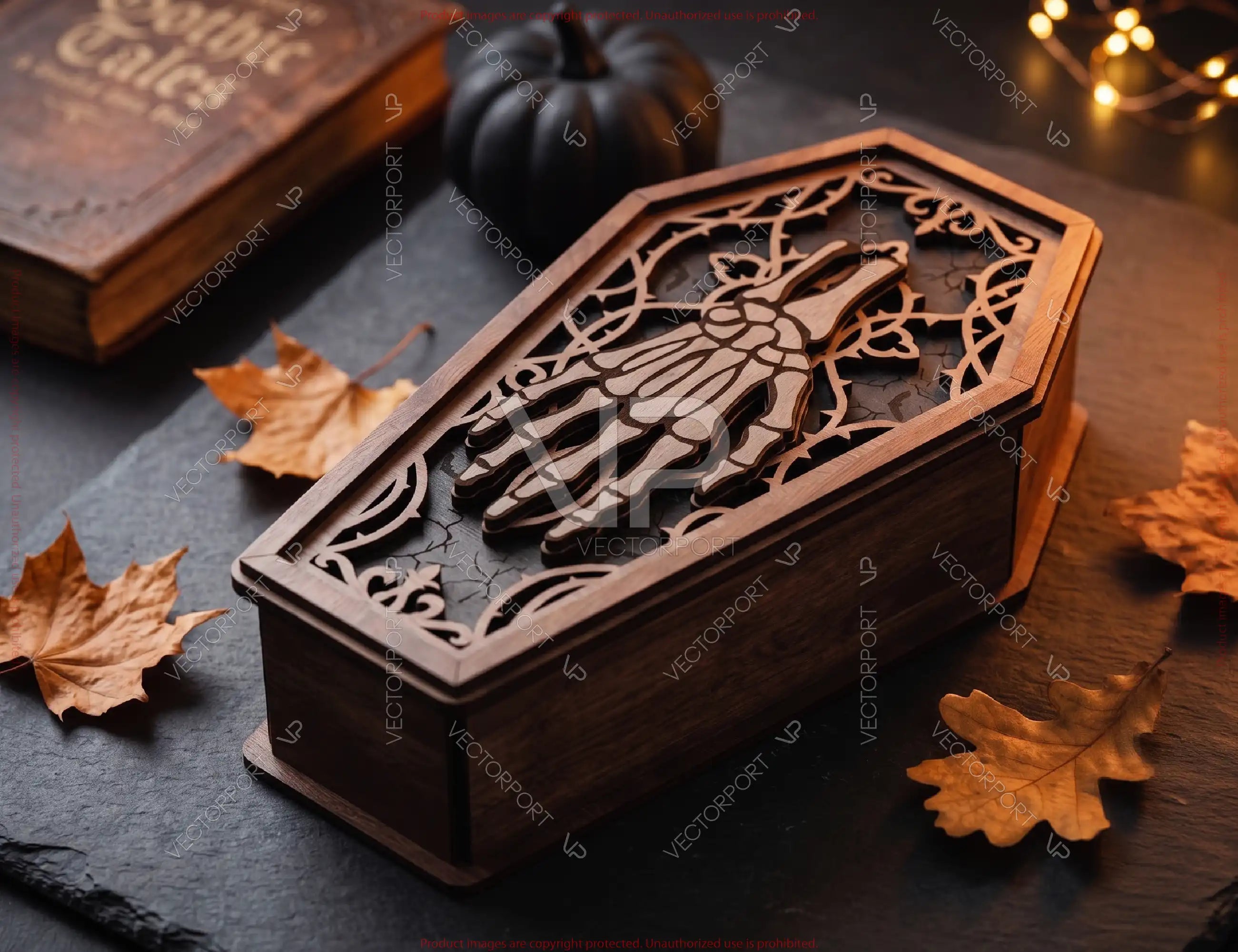 Gothic Coffin Halloween Wooden Keepsake Box Laser Cut Bundle SVG Skeleton, Spider Web Digital Download |#U738| VectorPort