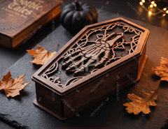 Gothic Coffin Halloween Wooden Keepsake Box Laser Cut Bundle SVG Skeleton, Spider Web Digital Download |#U738| VectorPort