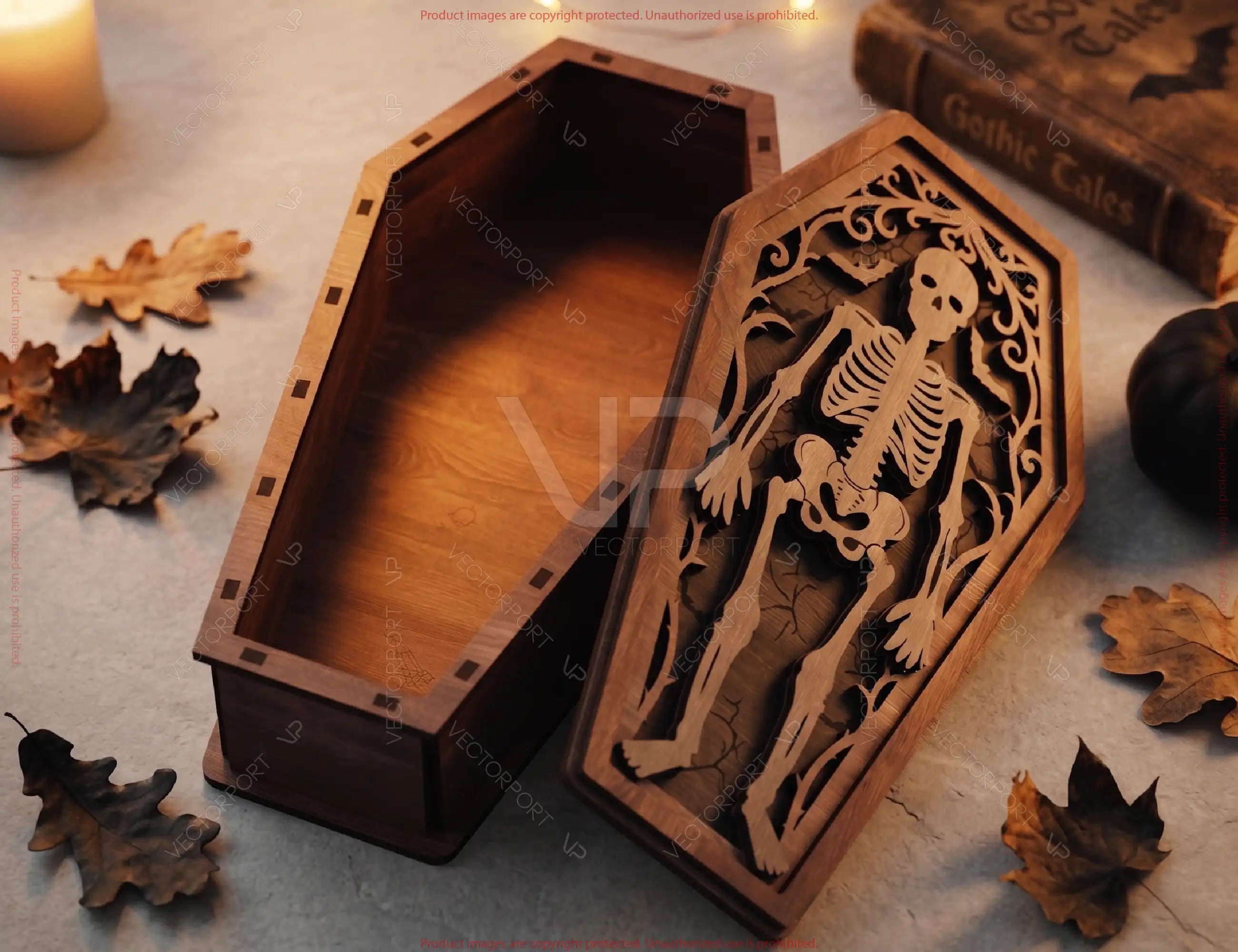 Gothic Coffin Halloween Wooden Keepsake Box Laser Cut Bundle SVG Skeleton, Spider Web Digital Download |#U738| VectorPort