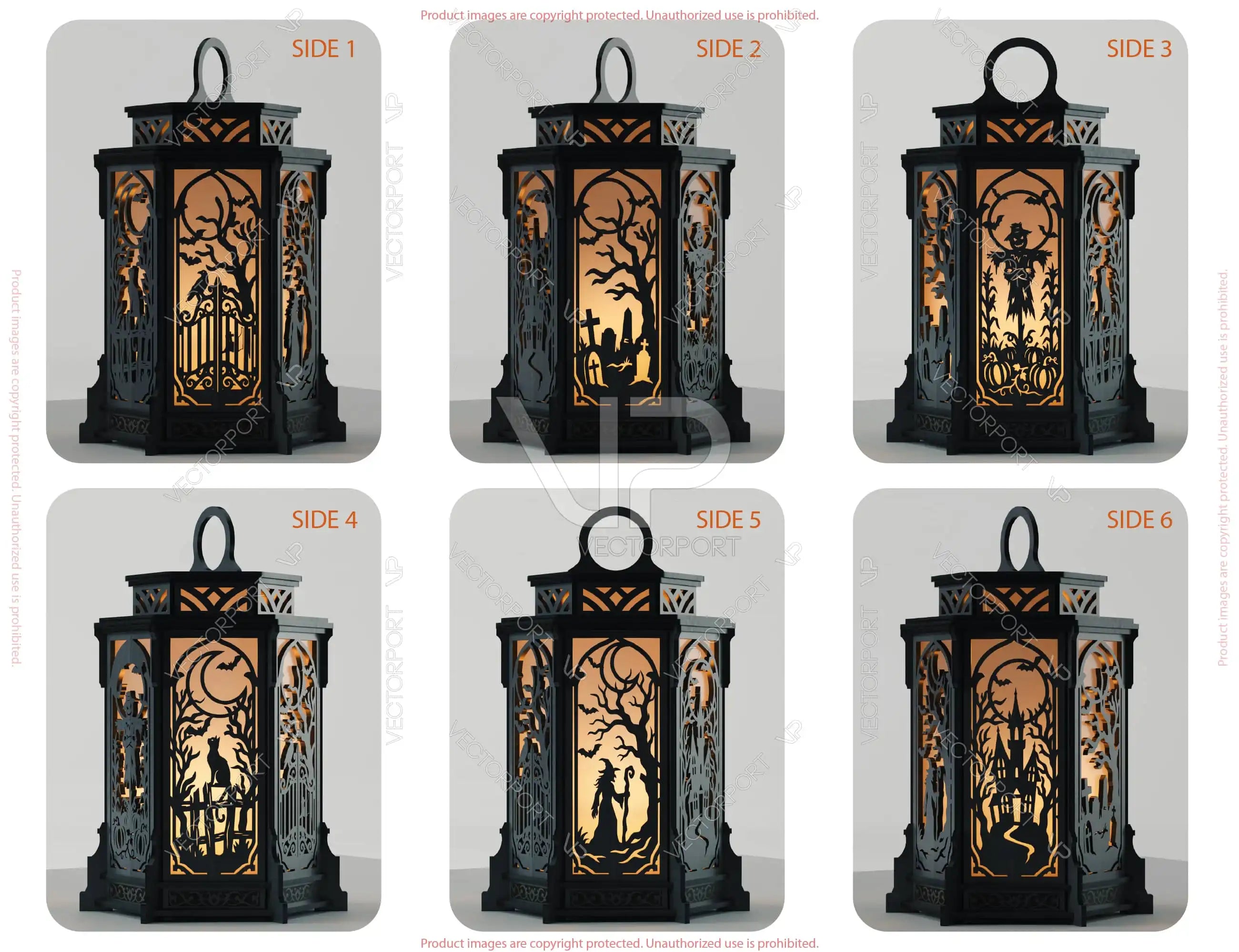 Halloween Silhouette Lantern | Intricate Spooky Witch, Haunted House Digital Download |#U739| VectorPort