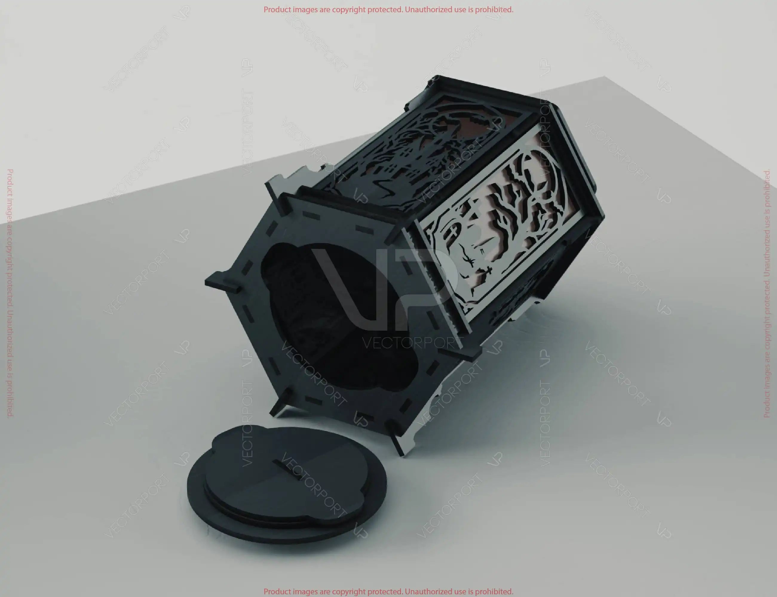 Halloween Silhouette Lantern | Intricate Spooky Witch, Haunted House Digital Download |#U739| VectorPort