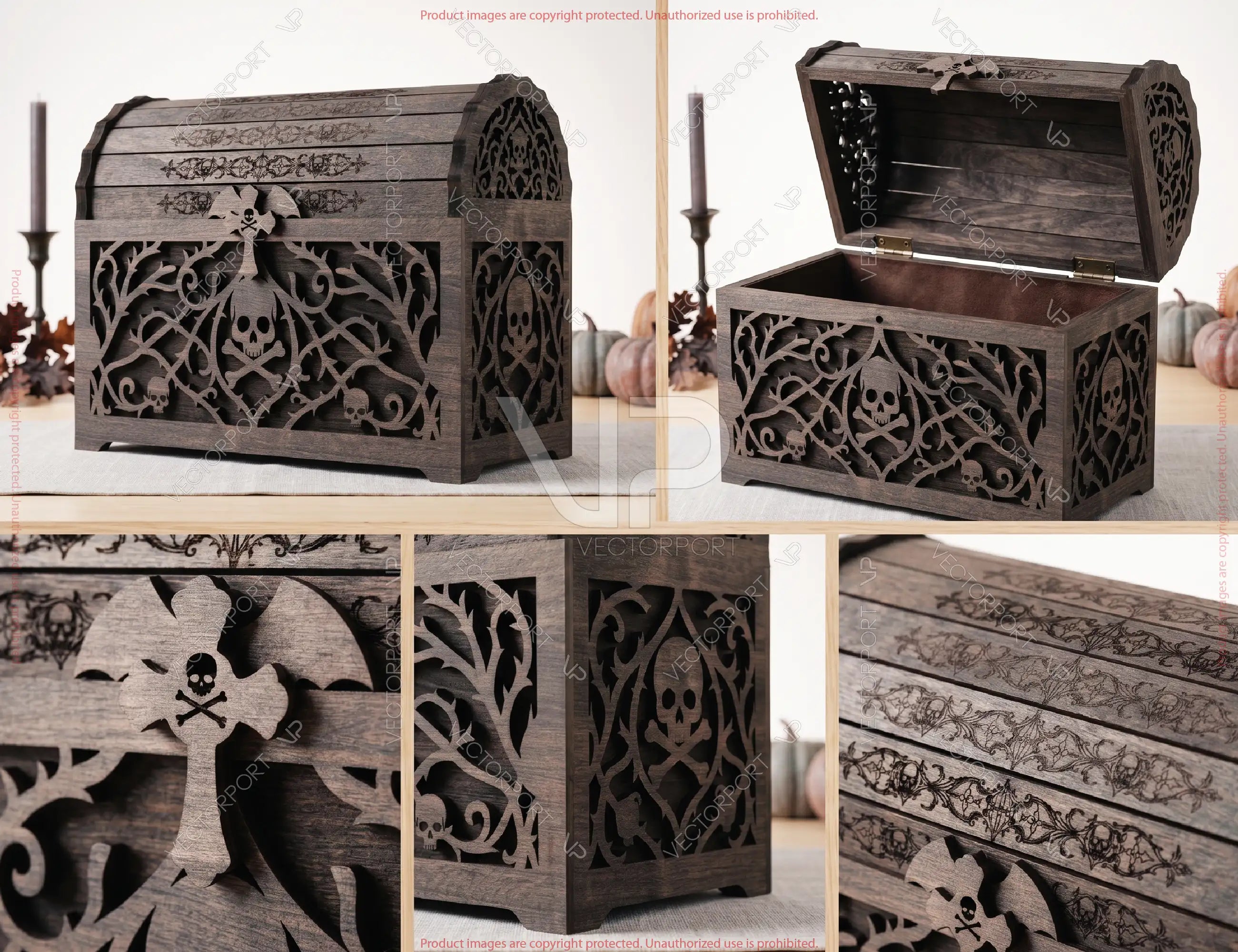 Halloween Gothic Treasure Chest Laser Cut SVG Skull Coffin Chest Digital Download |#U741| VectorPort