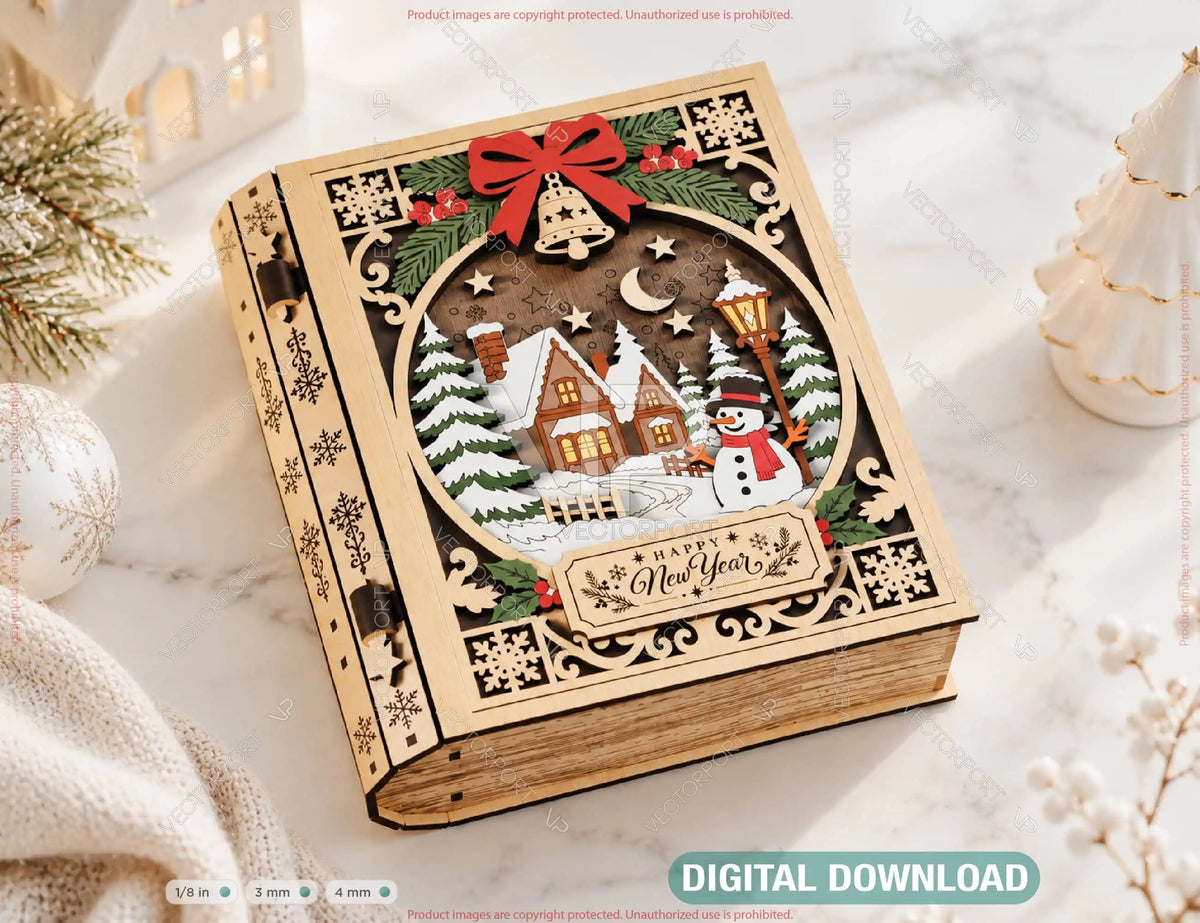 Christmas Book Box SVG Personalized Wooden Gift Box Digital Download |#U743| VectorPort