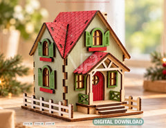 Christmas Village Miniature Wooden House Lantern Tea Light SVG Digital Download |#U745| VectorPort