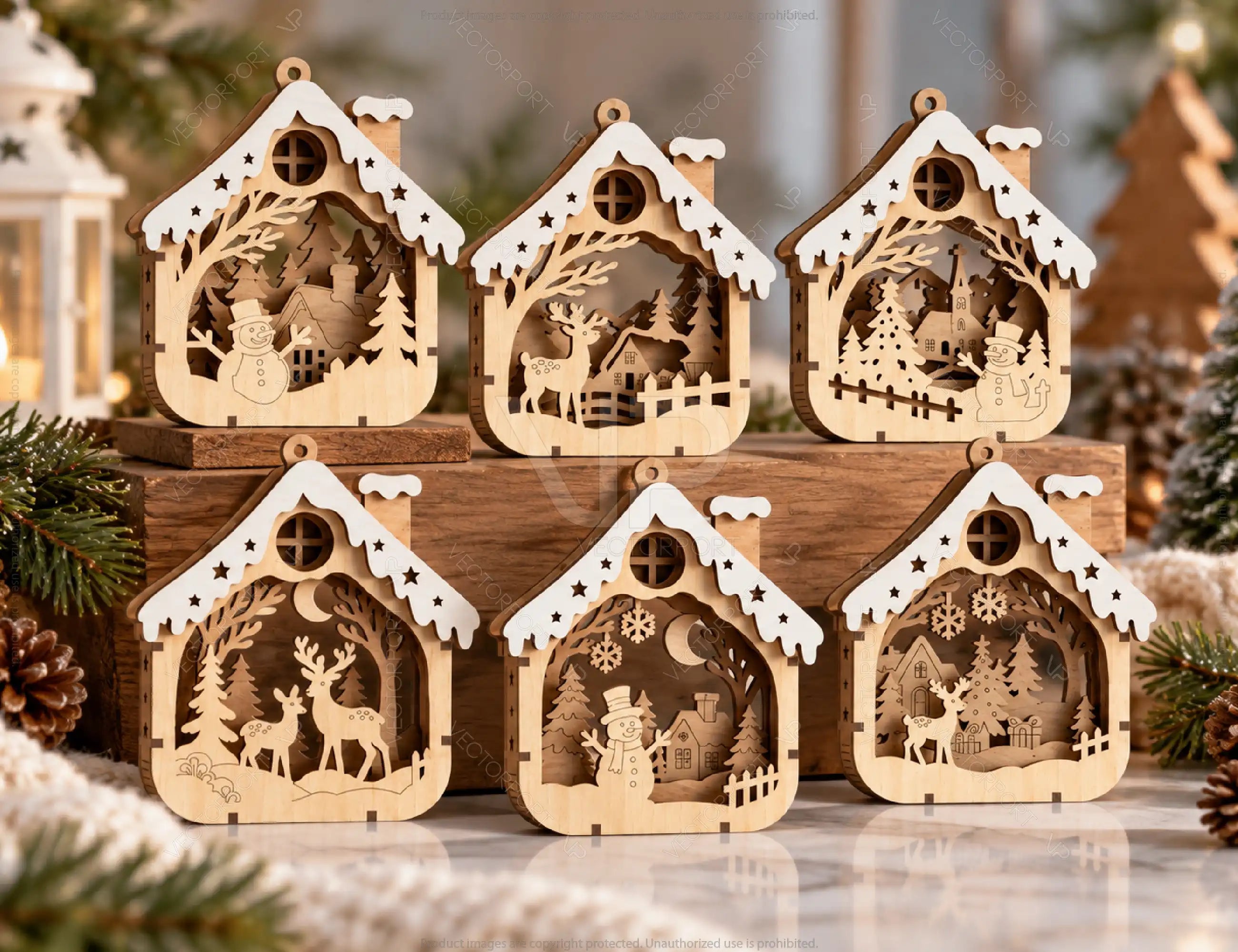 3D Layered Wooden Christmas Ornament Winter Scene Laser Cut Files Digital Download |#U746| VectorPort