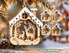 3D Layered Wooden Christmas Ornament Winter Scene Laser Cut Files Digital Download |#U746| VectorPort