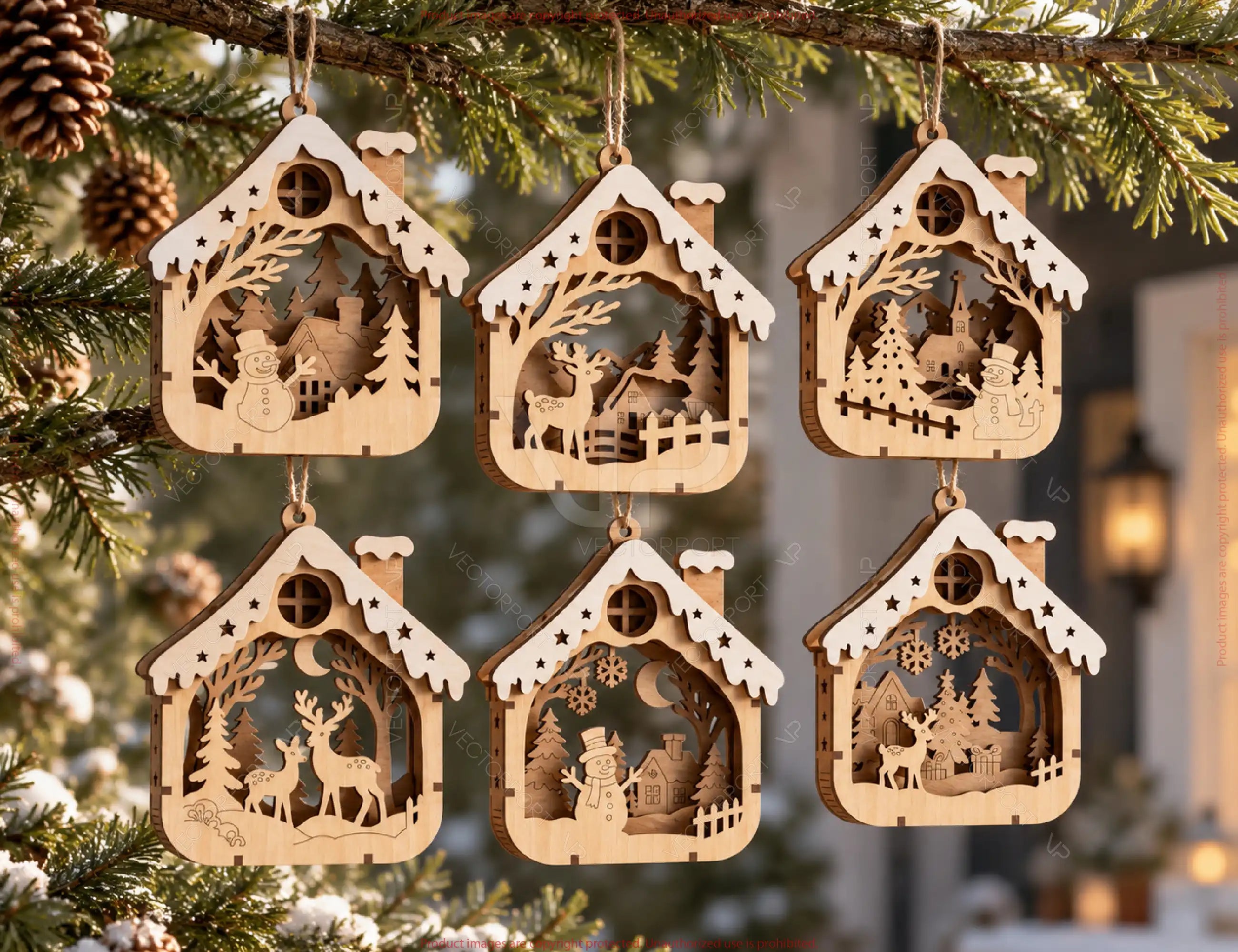 3D Layered Wooden Christmas Ornament Winter Scene Laser Cut Files Digital Download |#U746| VectorPort