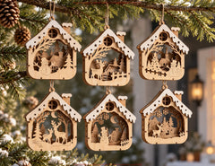3D Layered Wooden Christmas Ornament Winter Scene Laser Cut Files Digital Download |#U746| VectorPort