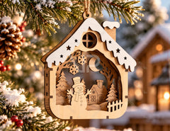 3D Layered Wooden Christmas Ornament Winter Scene Laser Cut Files Digital Download |#U746| VectorPort