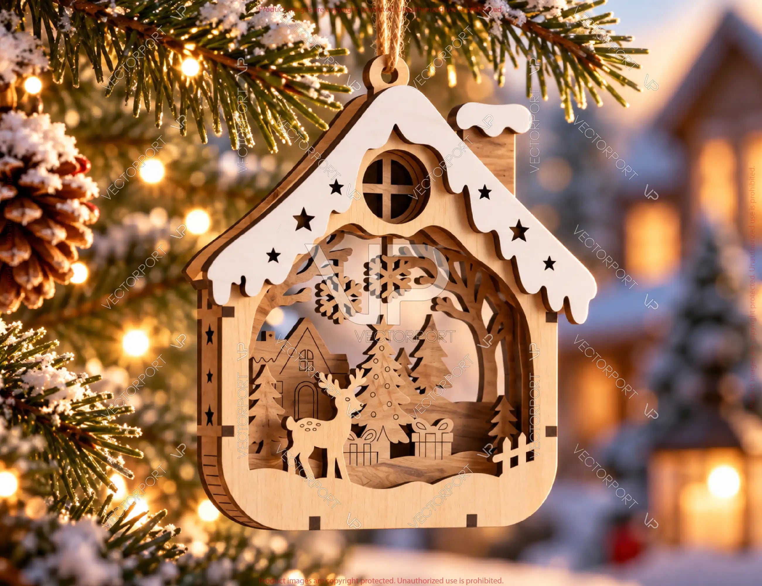 3D Layered Wooden Christmas Ornament Winter Scene Laser Cut Files Digital Download |#U746| VectorPort