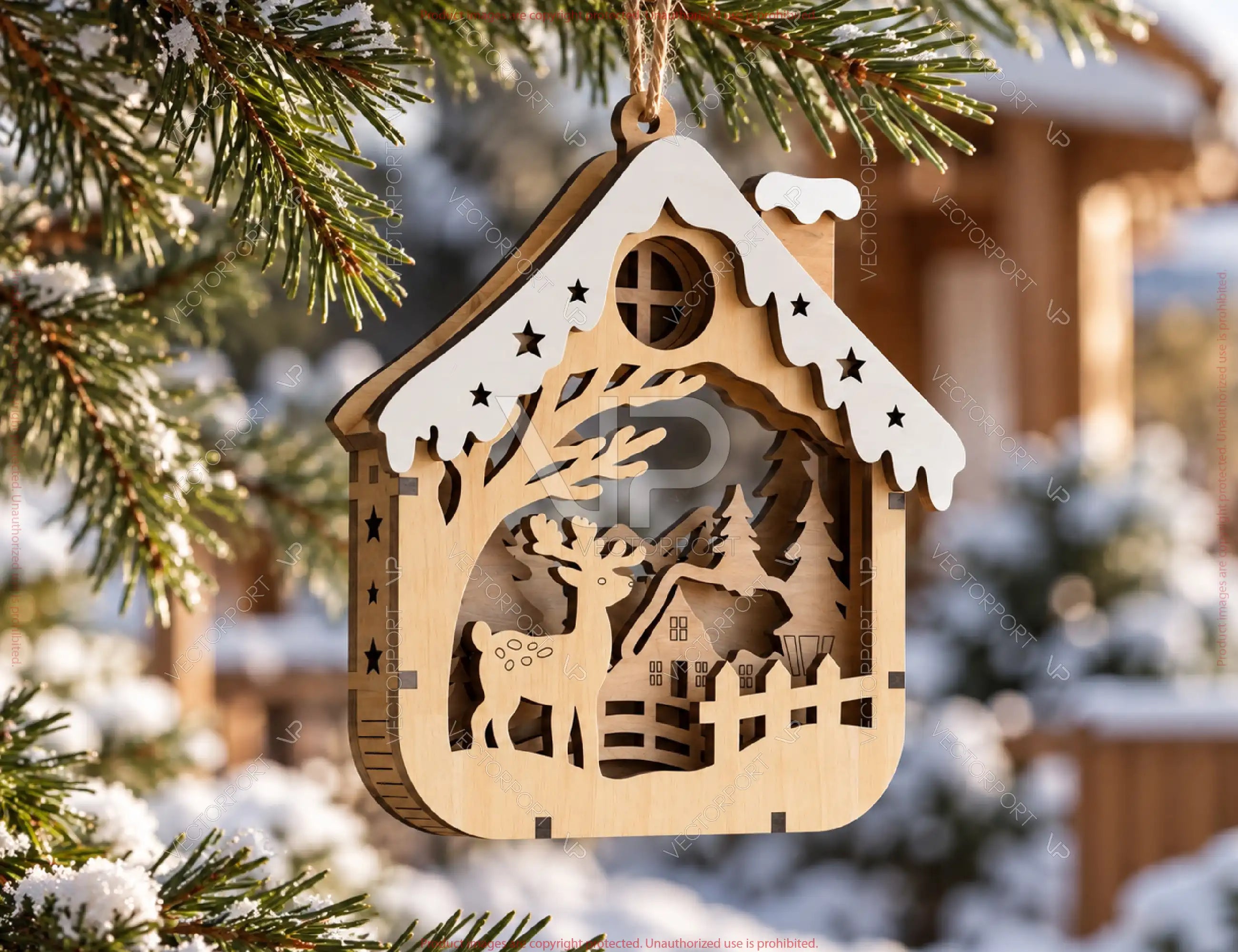 3D Layered Wooden Christmas Ornament Winter Scene Laser Cut Files Digital Download |#U746| VectorPort