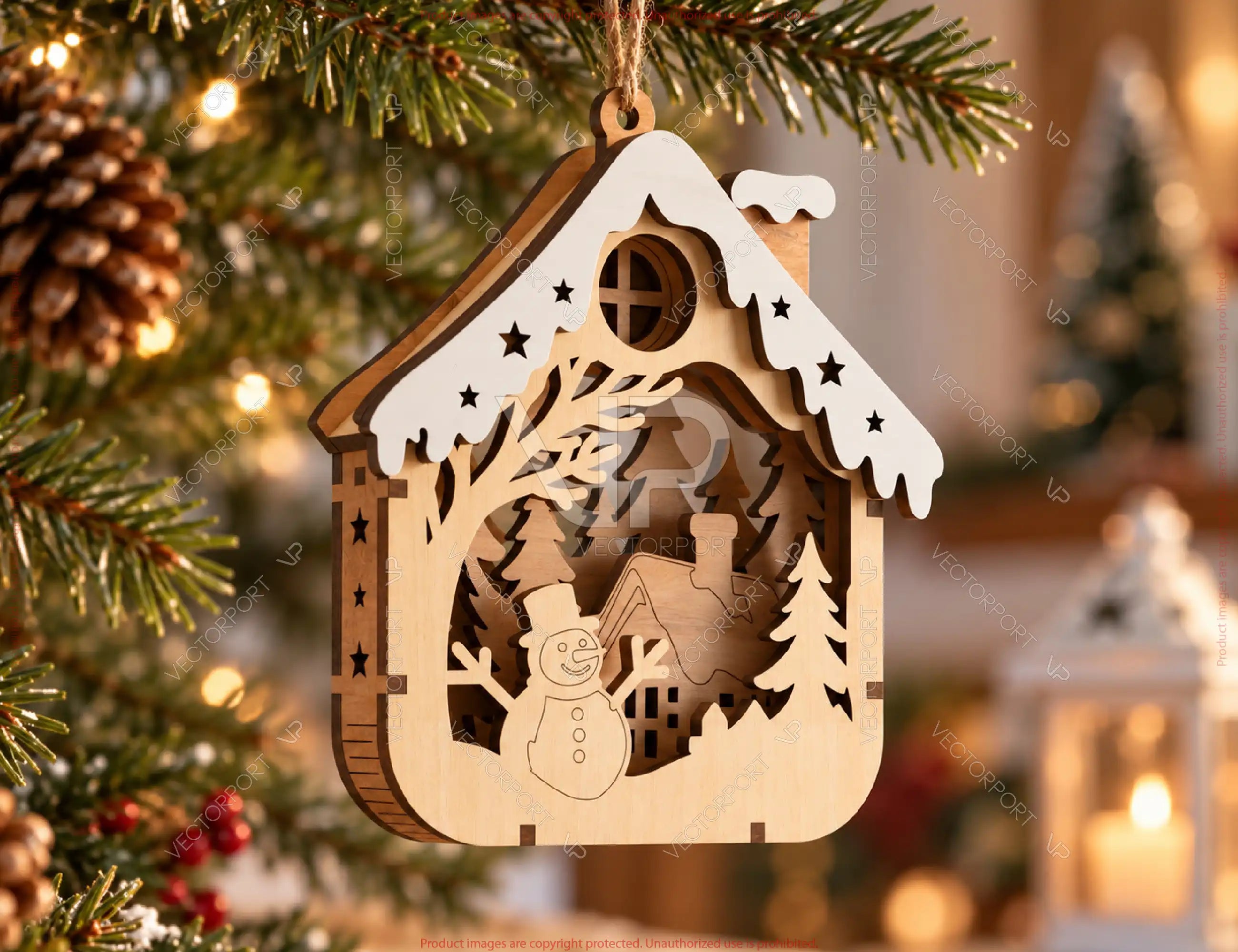 3D Layered Wooden Christmas Ornament Winter Scene Laser Cut Files Digital Download |#U746| VectorPort