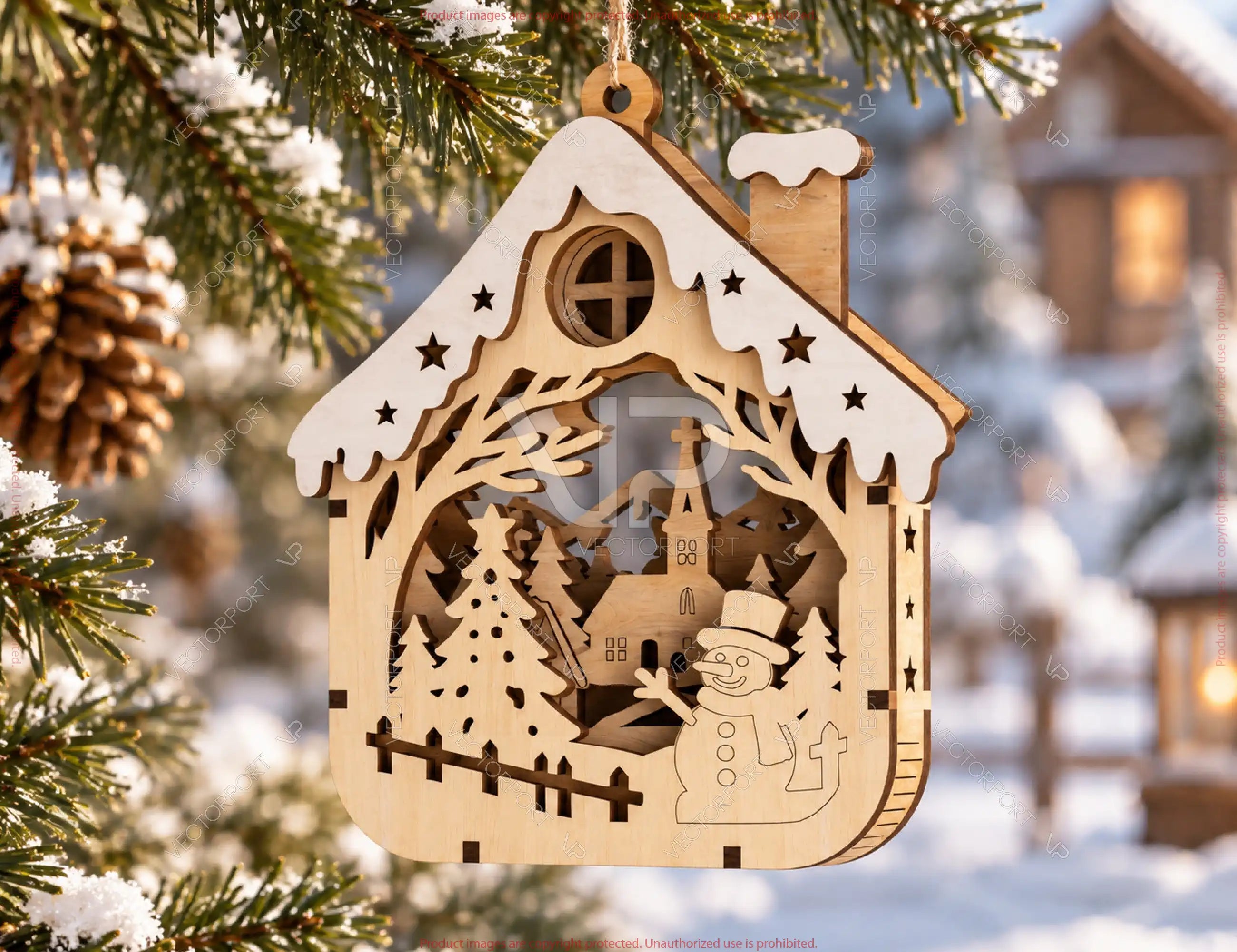 3D Layered Wooden Christmas Ornament Winter Scene Laser Cut Files Digital Download |#U746| VectorPort