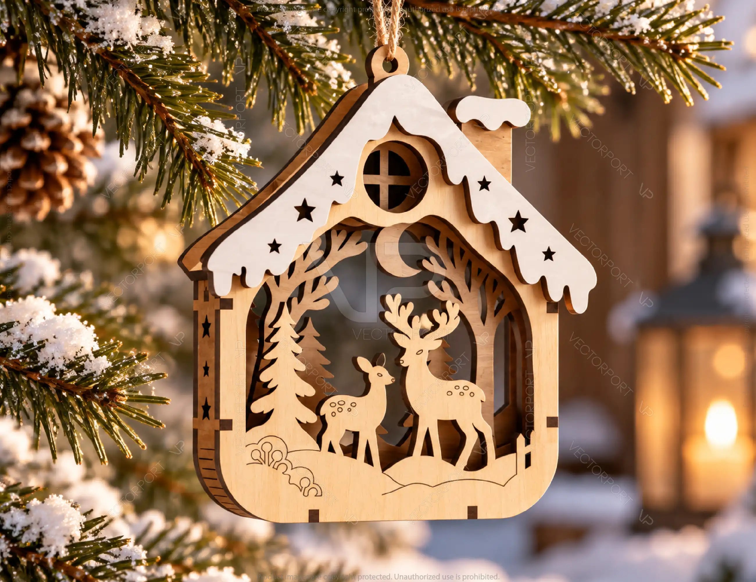 3D Layered Wooden Christmas Ornament Winter Scene Laser Cut Files Digital Download |#U746| VectorPort