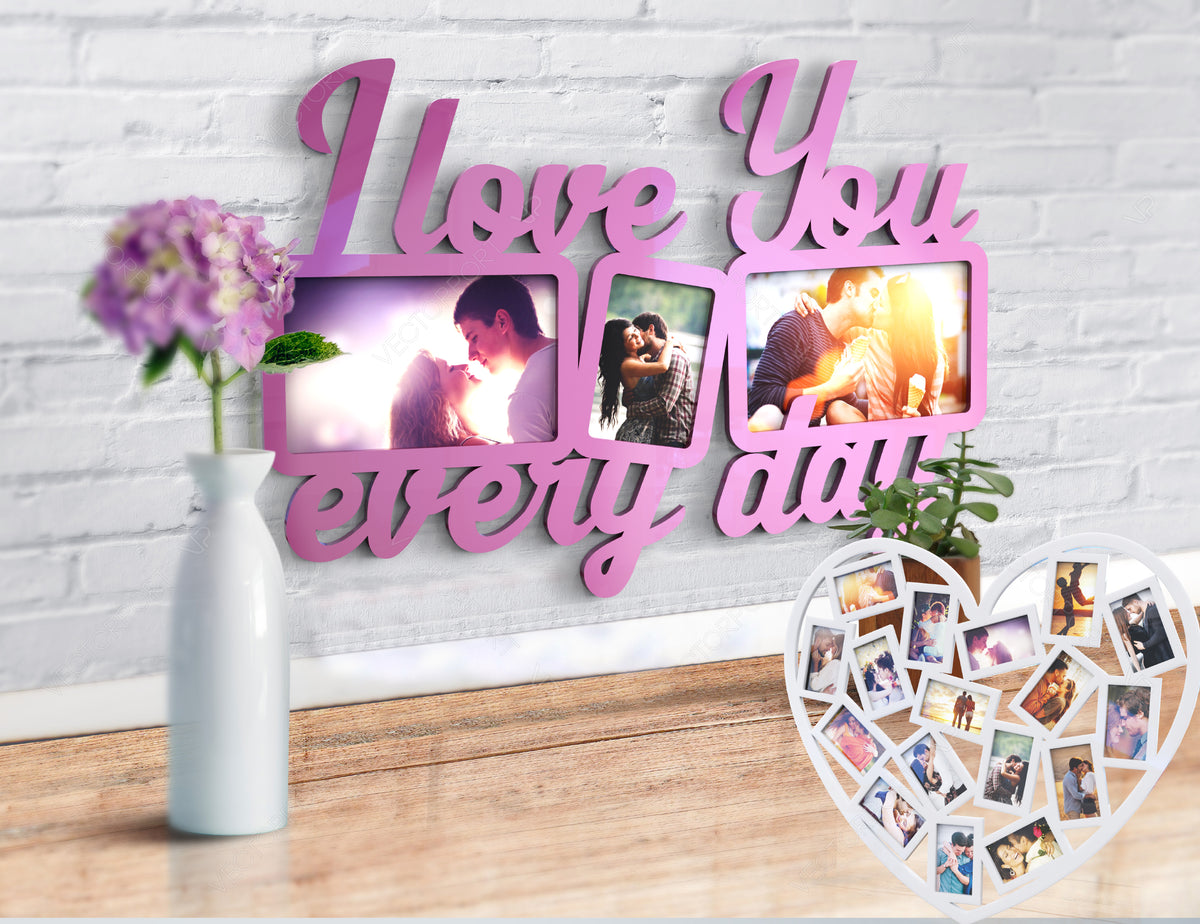 Heart Wooden Photo Frame Collage with I love you Frame | SVG, DXF, AI |#018|
