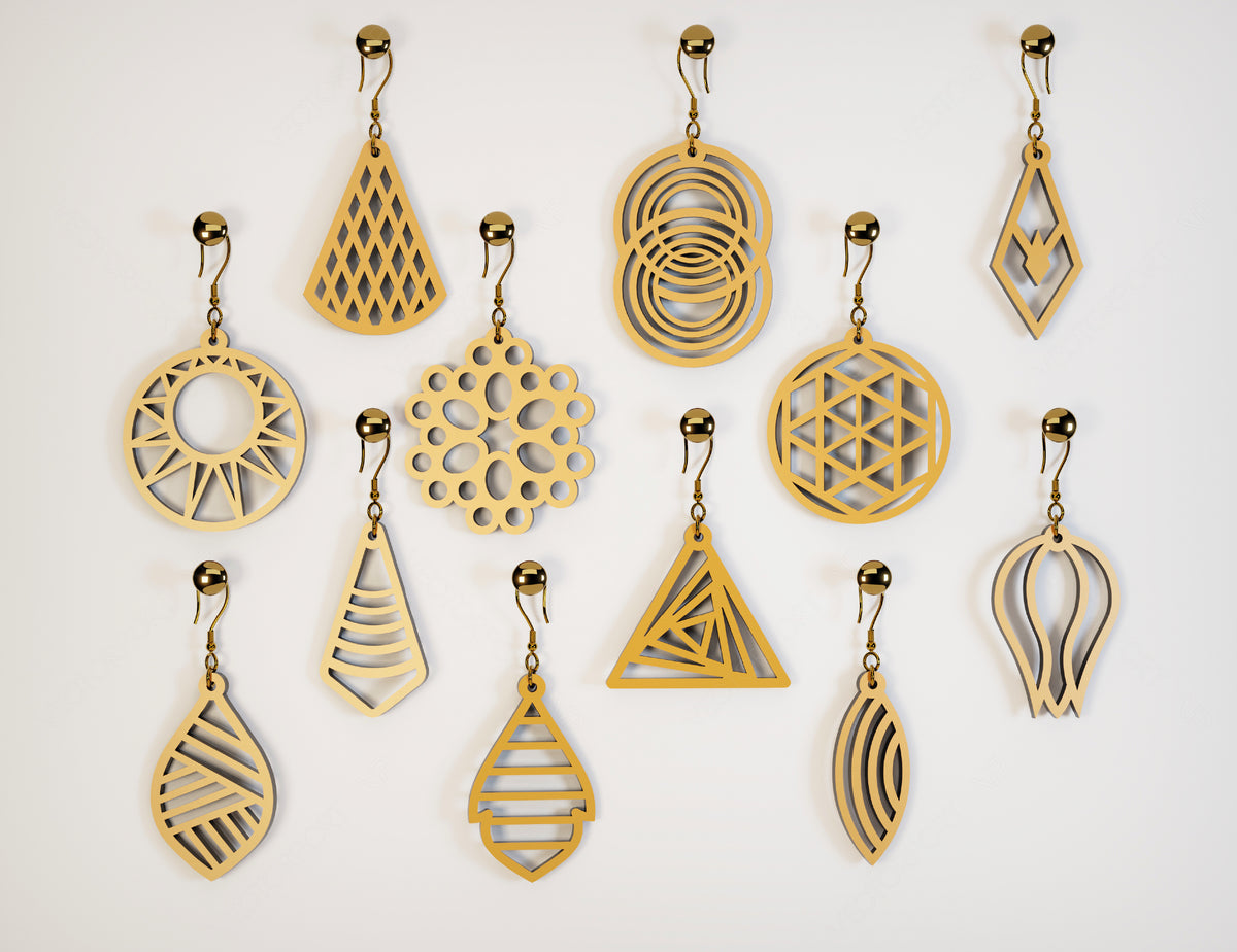 Luxury Elegant Geometric Earrings Craft Jewelry Pendants Set laser cut Cut Files, Glowforge Cut Files |#U020|