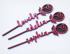 Rose - Laser Personalized Cut Out Art Valentine Day Acrylic wood Flower with name editable Cut Files |#U030|