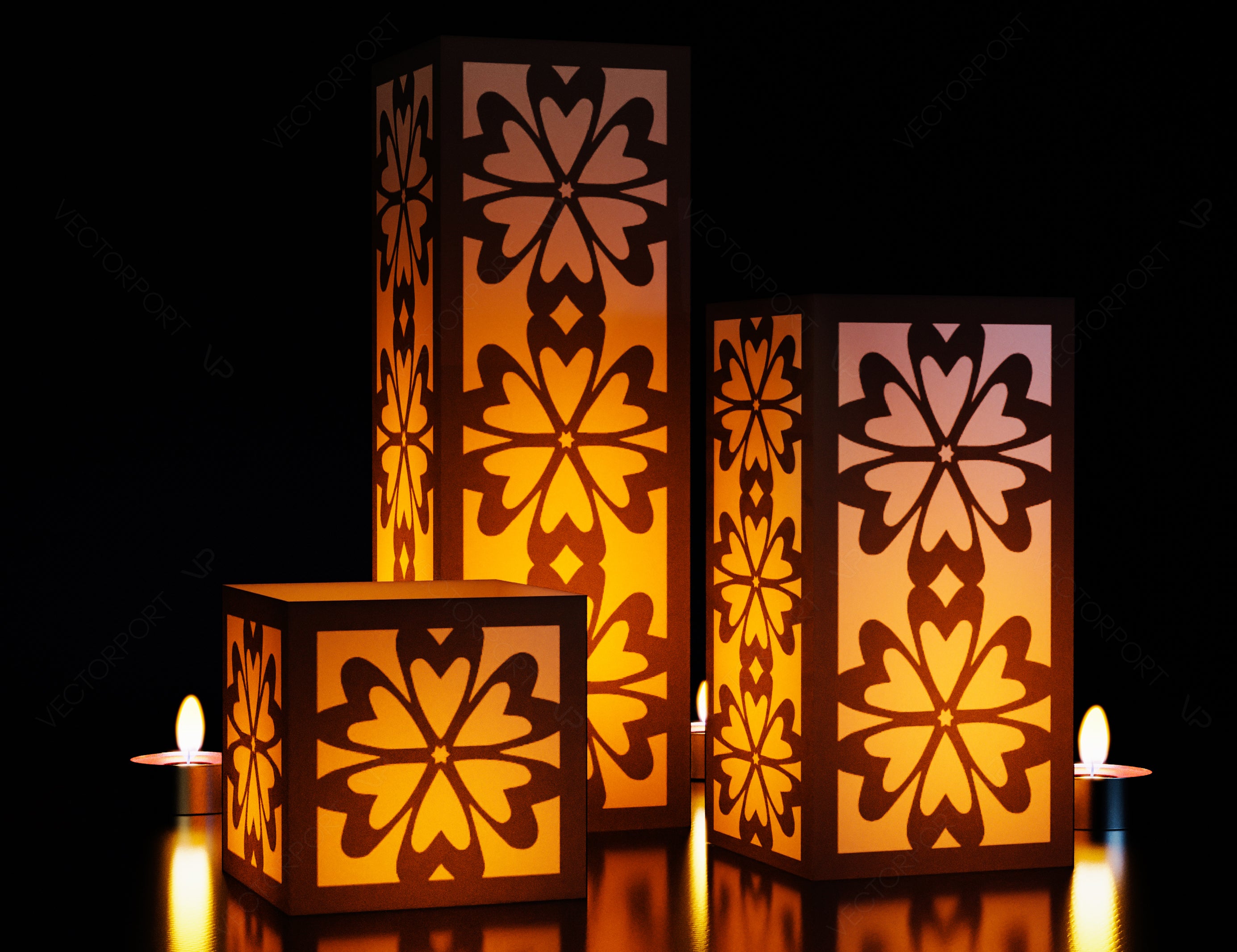 Papercut Floral Lantern Candle Holder SVG Laser Cut Lamp Tea light template Files |#U045|