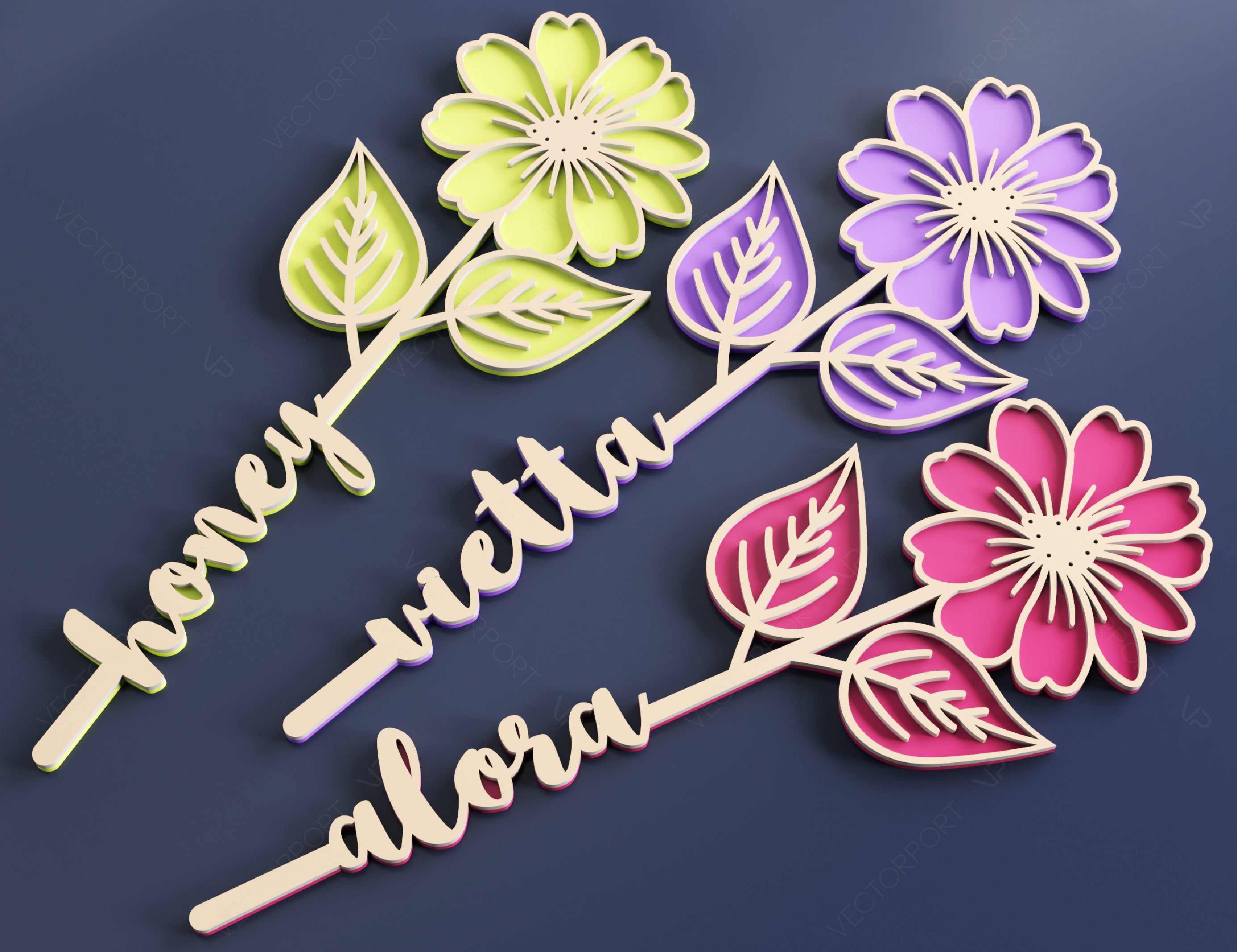 Rose Laser Cut Out Art Valentine Day Acrylic wood Personalized Flower with name editable Cut Files |#U051|