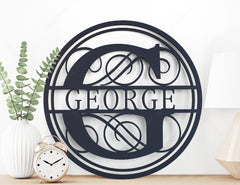 Round with Frame Split Monogram Sign Flowers Letters | SVG, DXF, AI |#052|