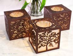 Tree Flowers Candle Holder Laser Cut with leaves Lamp wood Tea light Lantern Votive Gift SVG |#U085|