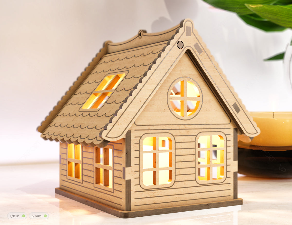 Wooden House Laser Cut Night Light Lamp Mdf Laser Cutting Home Lampshade Table Candle Holder Tea light SVG |#U087|