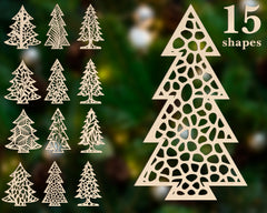Plaid and Flowery Trees Christmas SVG Digital Craft templates Cricut Glowforge | SVG, DXF, AI |#088|