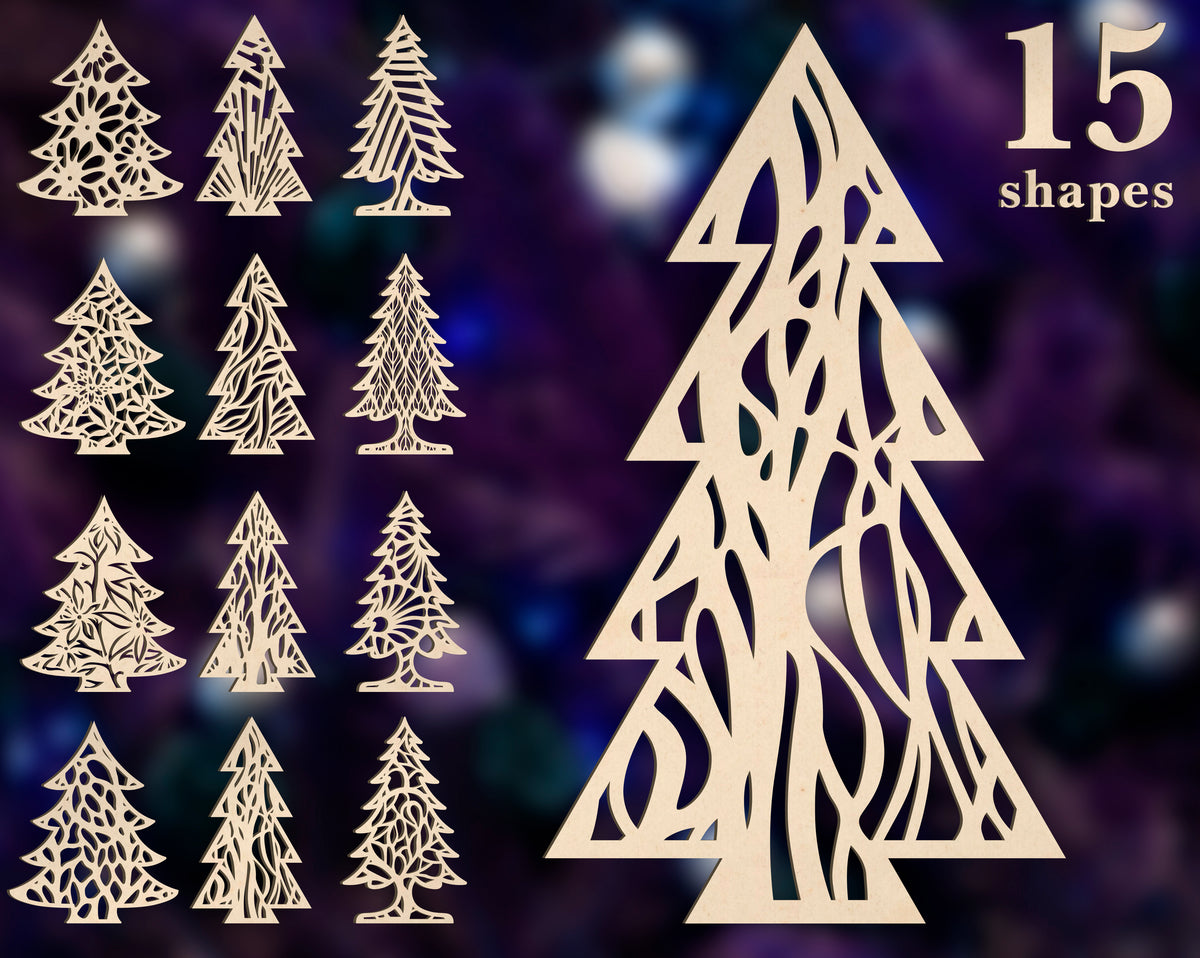 Plaid and Flowery Trees Christmas SVG Digital Craft templates Cricut Glowforge | SVG, DXF, AI |#089|