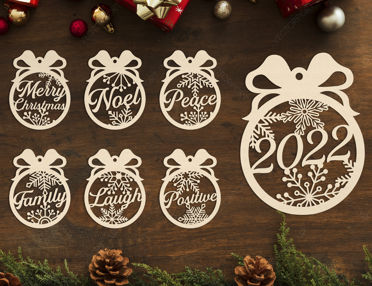 Gratitude Christmas positive words Tree Ornament Decorations Craft Hanging lasercut SVG Cricut Glowforge | SVG, DXF, AI |#092|